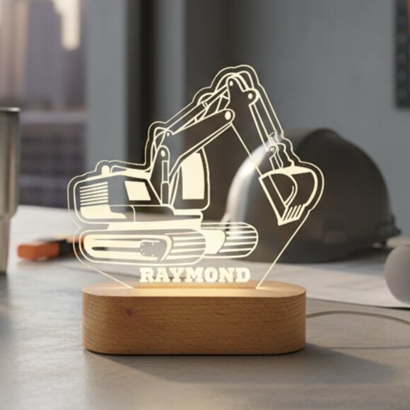 Personalized Excavator Night Light – Custom LED Construction Lamp - Picture 8 of 8